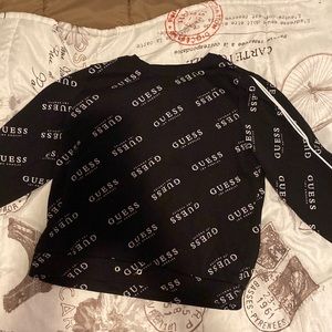 Black Guess Fonts Sweater Half cut on the shoulder sleeves
